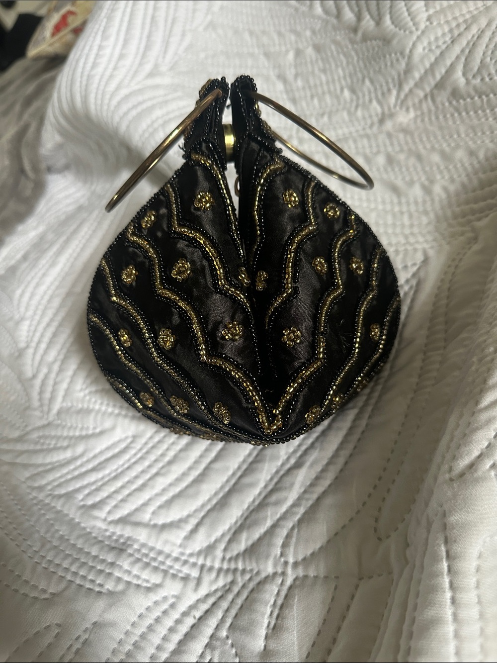 Vintage Black and Gold Beaded Evening Wristlet Bag